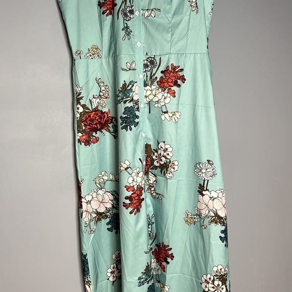 MISSLOOK BLUE FLORAL MAXI BUTTON FRONT DRESS LARGE - Picture 4 of 10